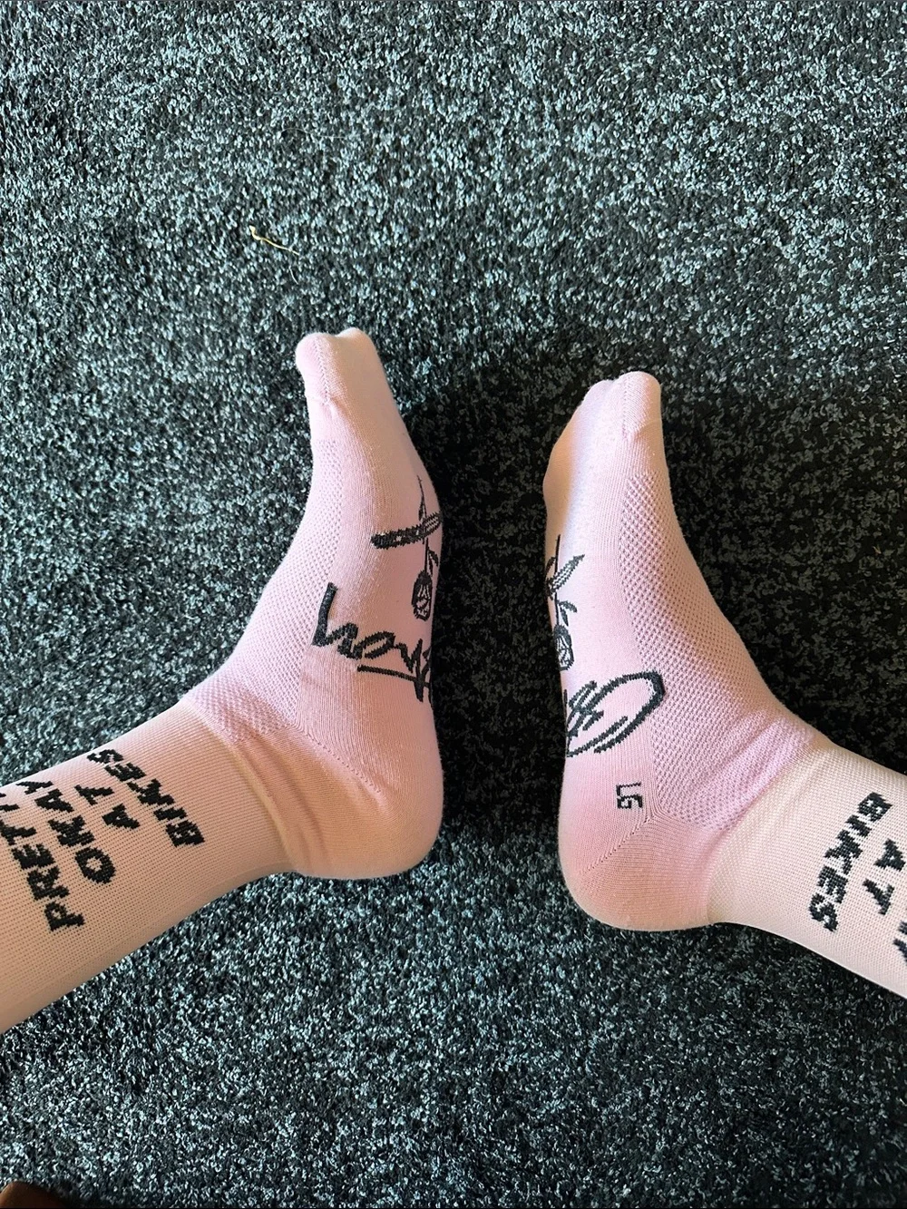 “Pretty Okay At Bikes” Pink Crew Socks